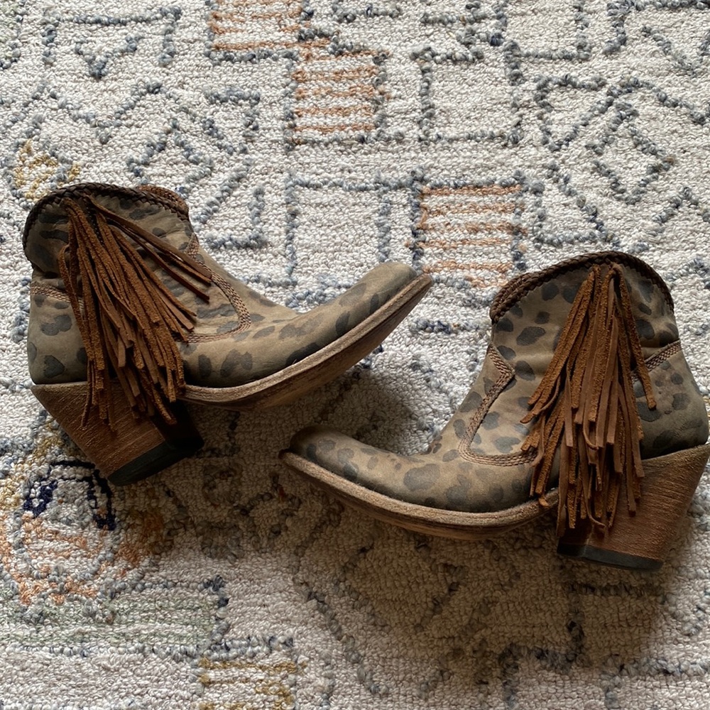 Liberty Black Leopard Print Fringe Boots